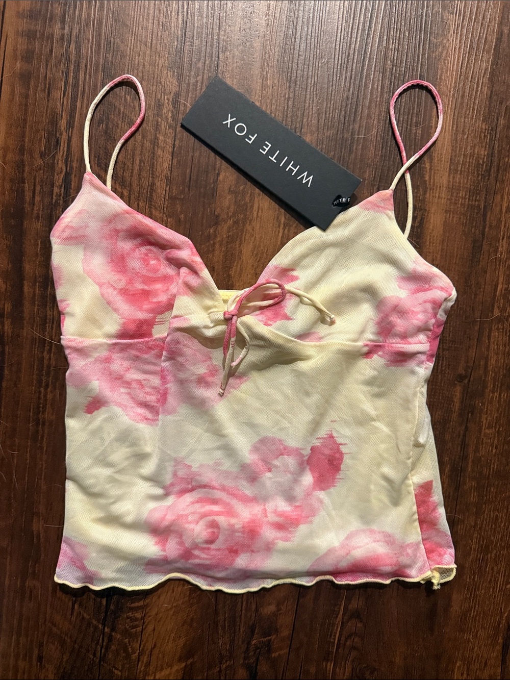 White Fox Boutique Cream and Pink Floral Tie-Front Cami